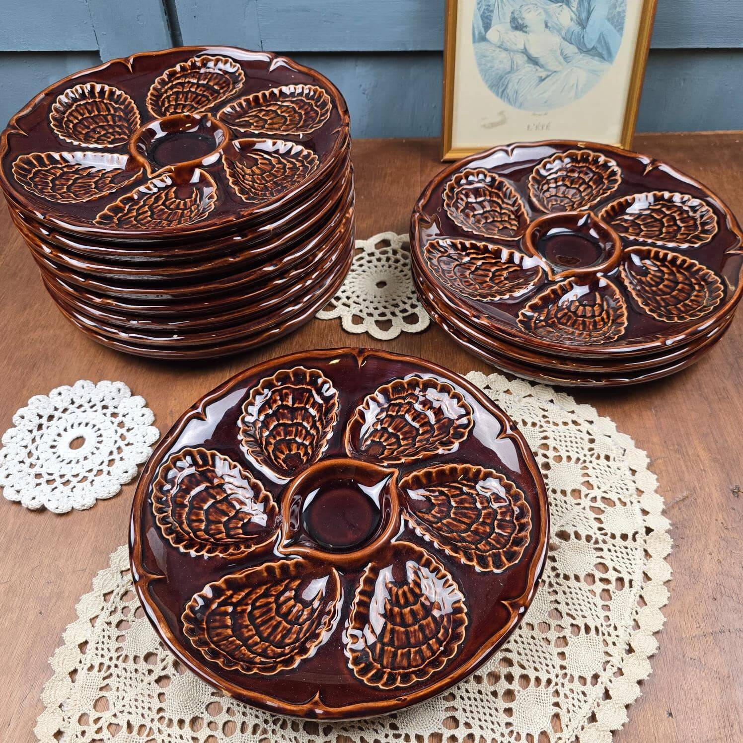 Set of 12 oyster plates – France – vintage – Ø23.5 cm