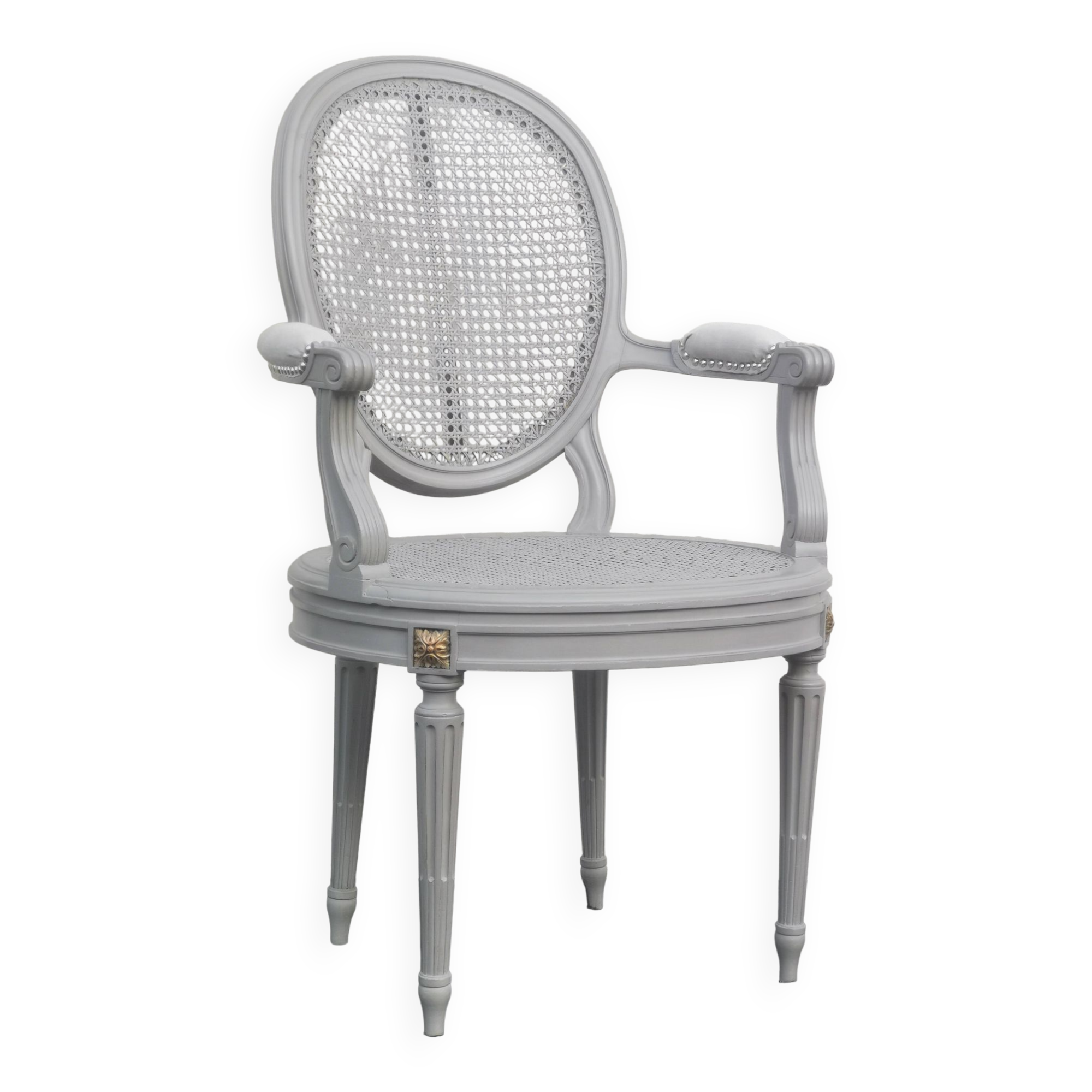 Louis xvi style “grey lacquered” armchair