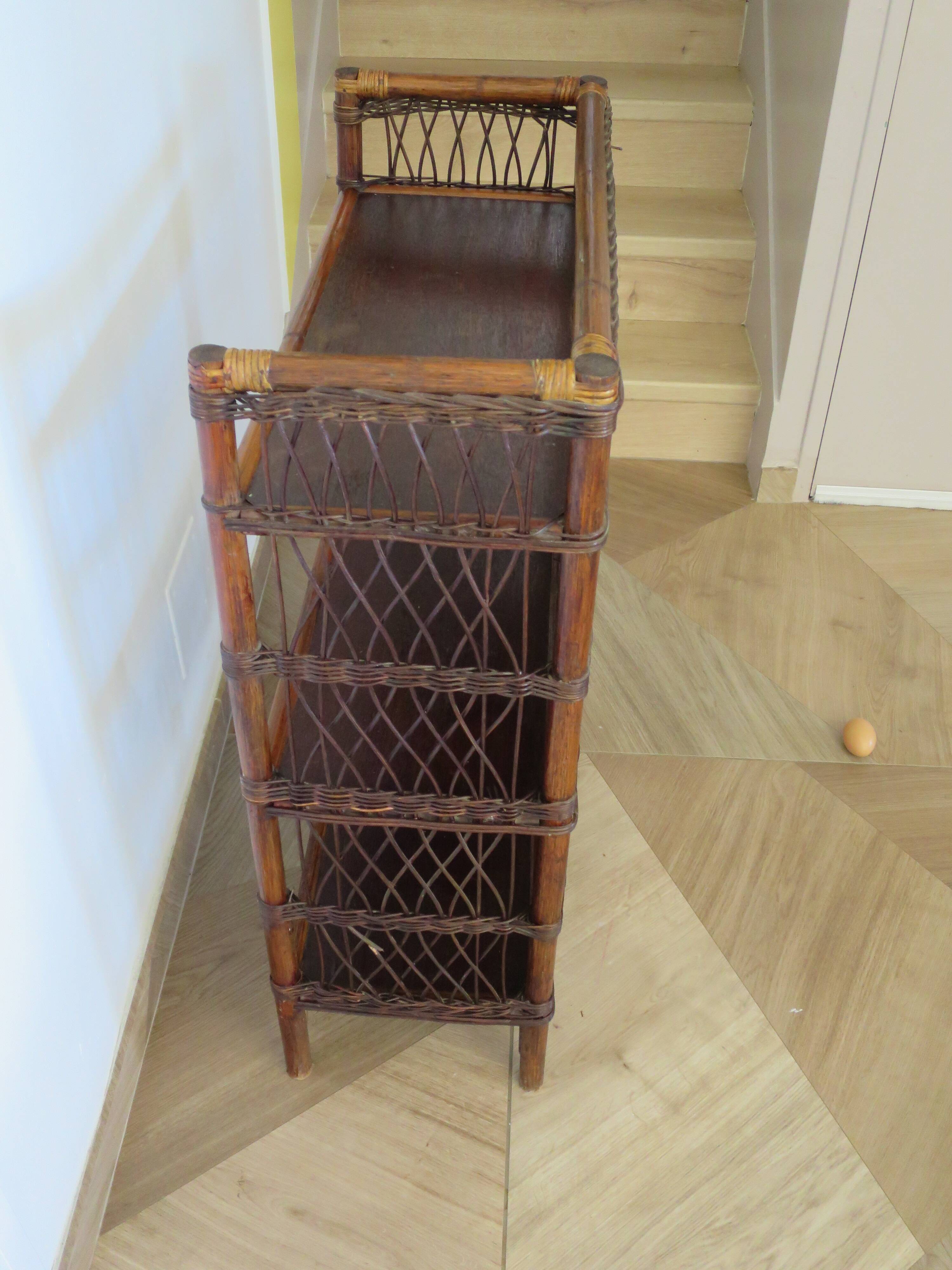 Bookcase - Bibus - 3 levels - woven rattan - bamboo - Vintage - 70s