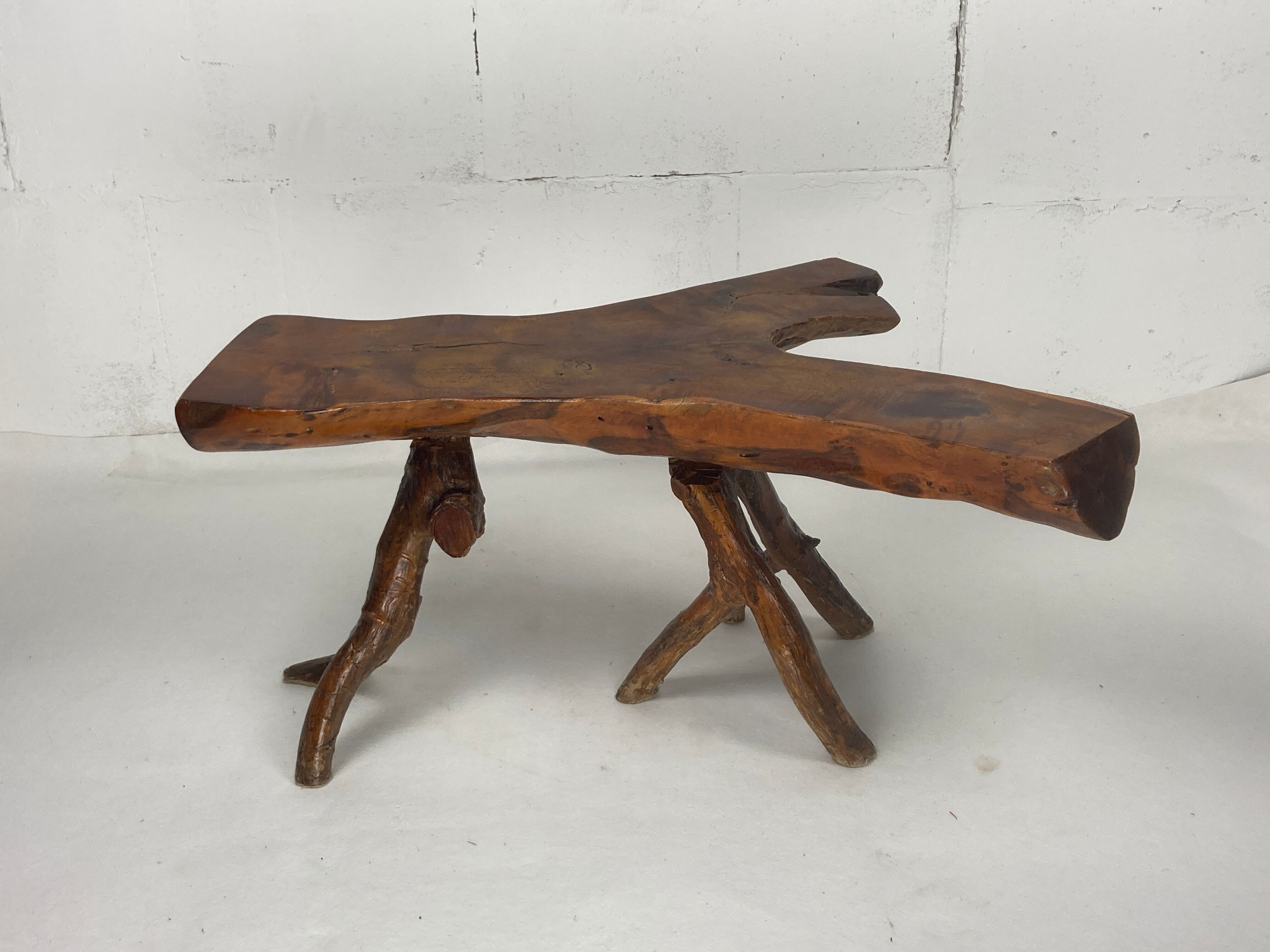 Wabia sabi rustic tree branch side table, Dutch 1960s