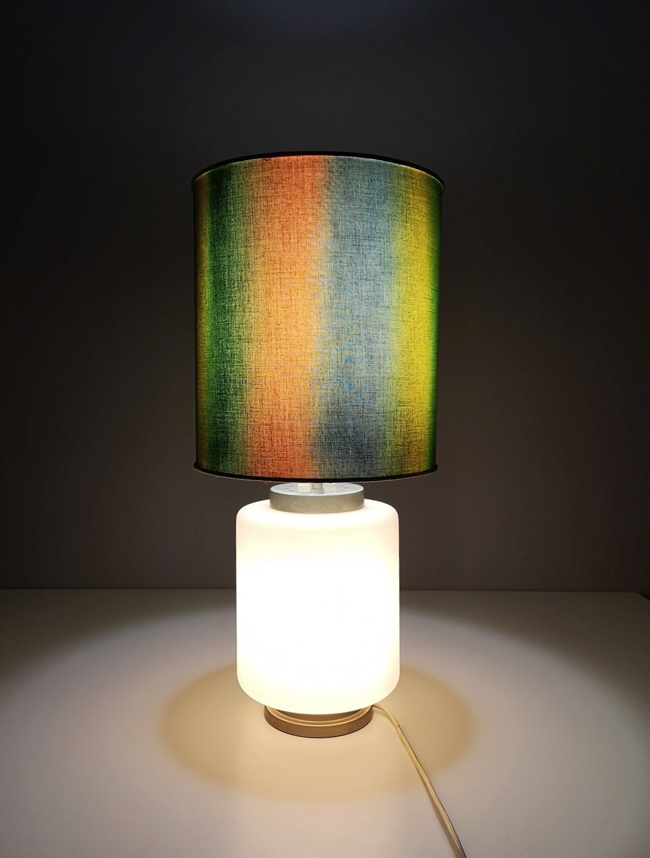 Vintage encased glass table lamp with three-lighting options, italy