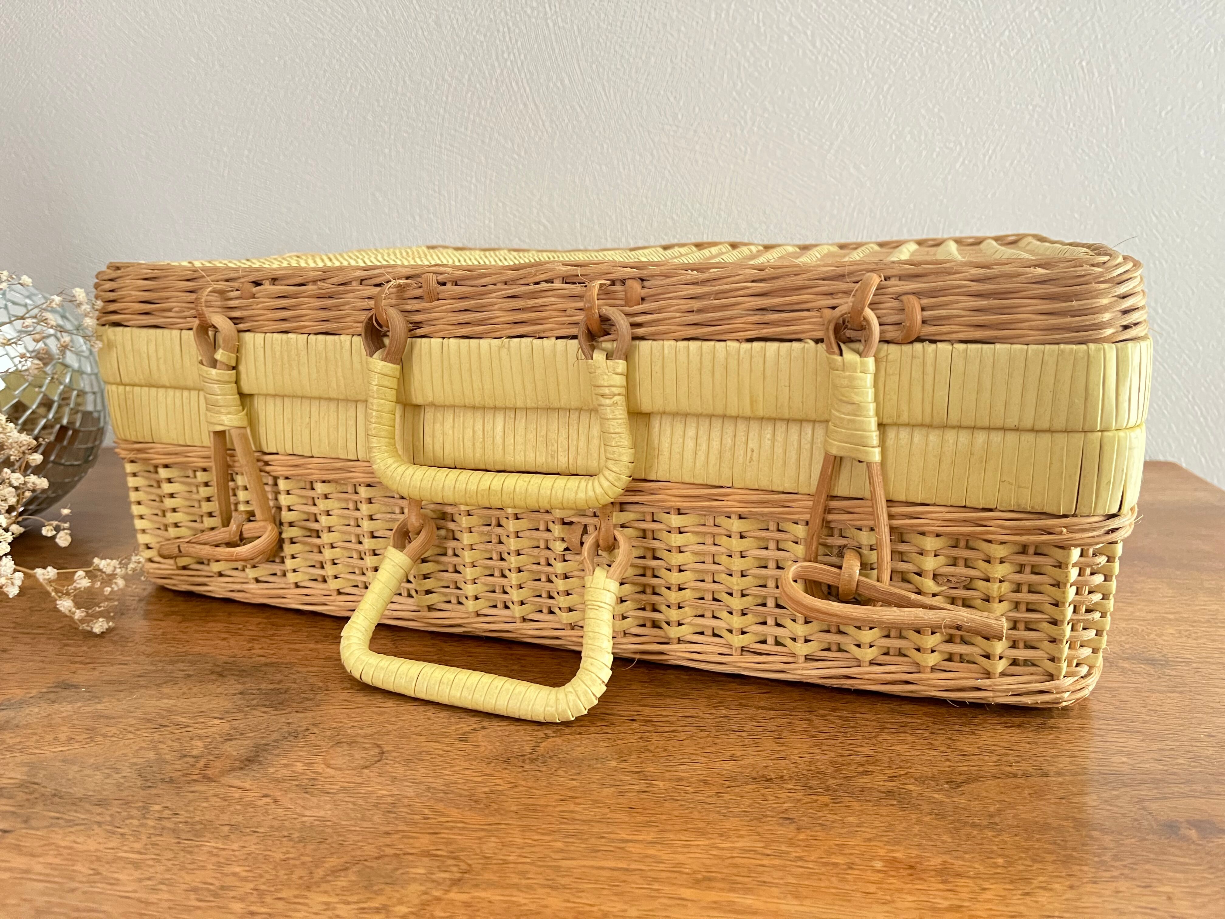 Vintage woven wicker suitcase