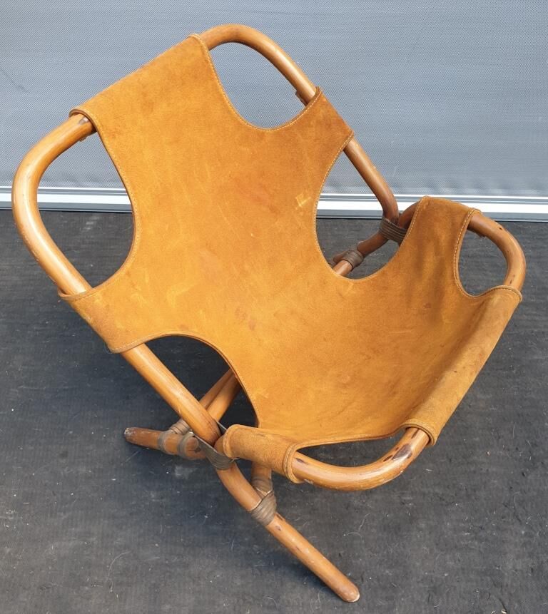 Armchair 1960 bamboo and suede leather