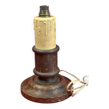 Pied de lampe Napoléon III en bois et polychromie dorée
