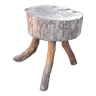 Stool low tripod log solid wood, brutalist and authentic, circa 1920