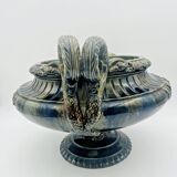 Large footed bowl in green and blue glazed ceramic