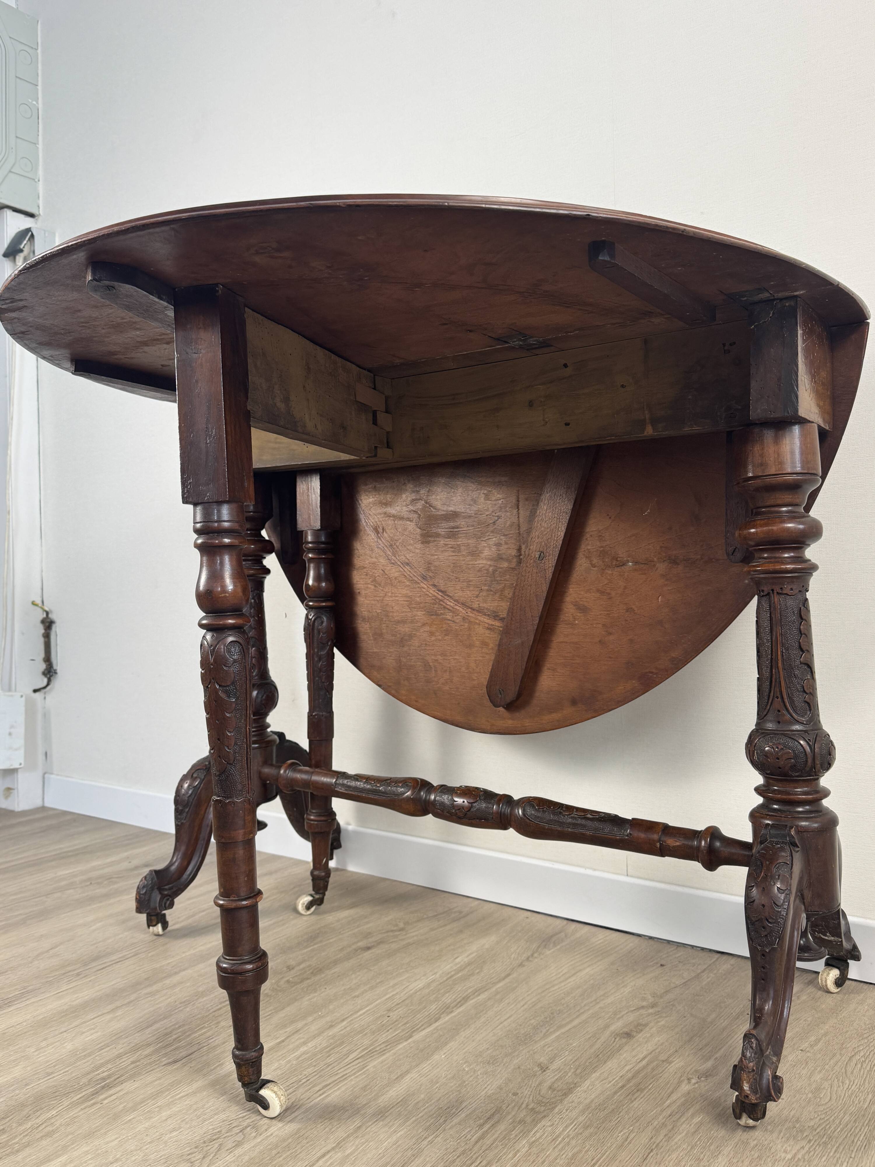 Victorian Sutherland table — walnut burl inlaid top