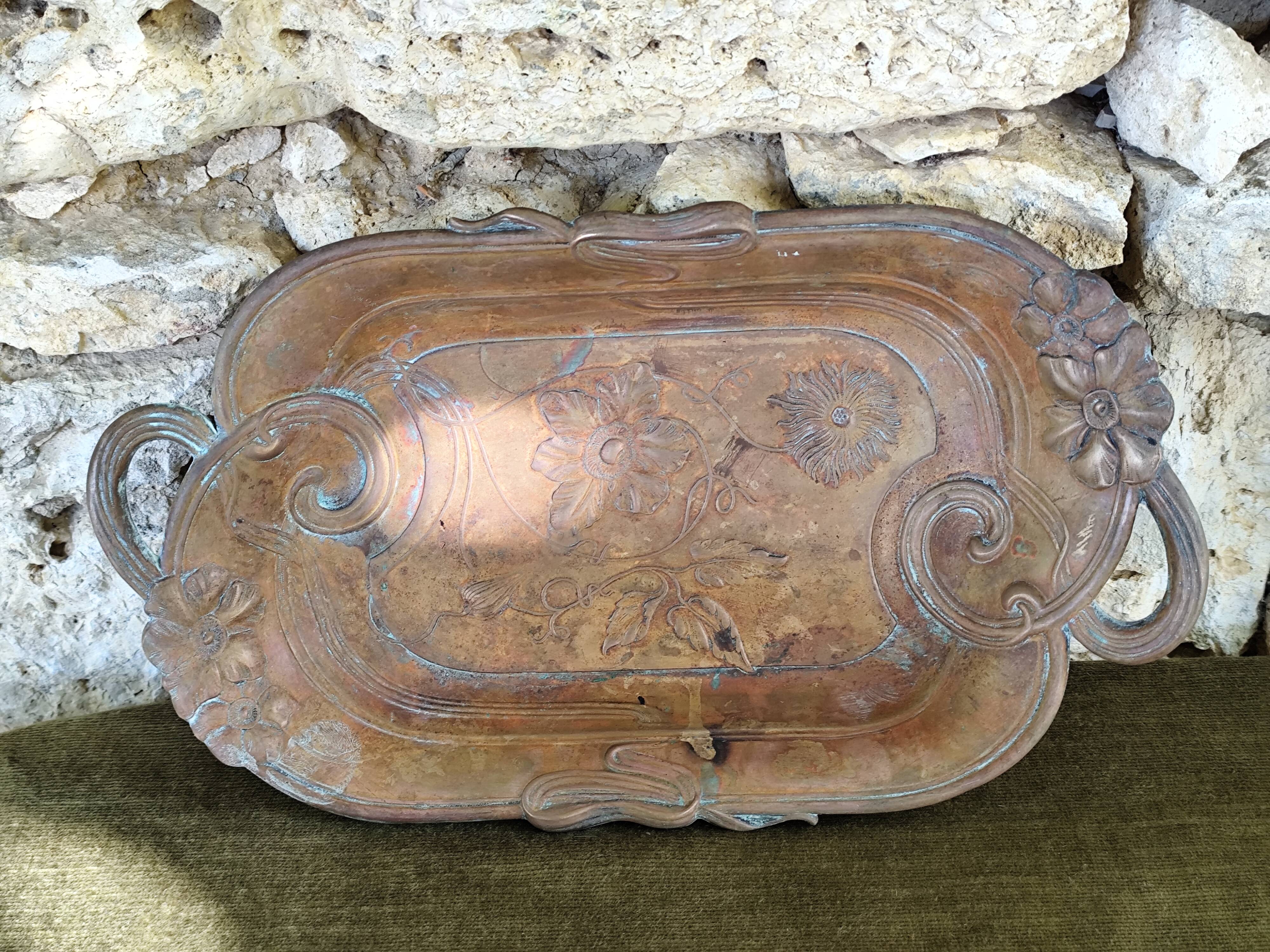 Antique art nouveau brass tray