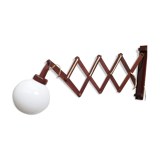 Vintage wooden scissors lamp with glass shade, '70s
