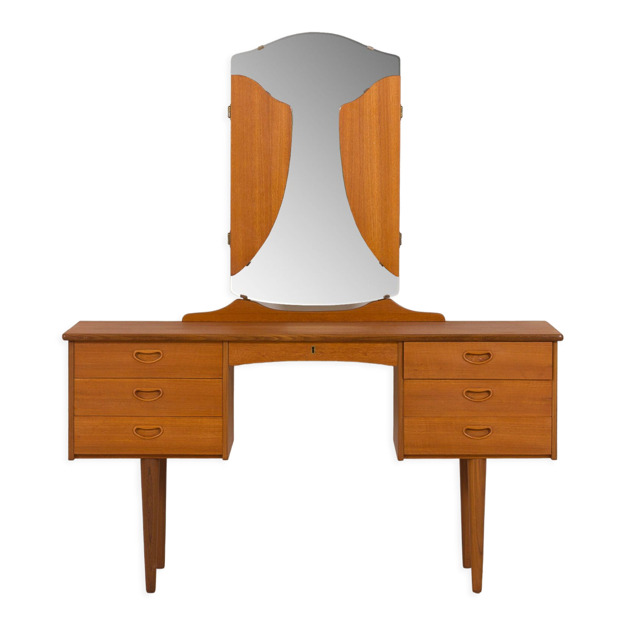 Vintage Scandinavian teak dressing table with adjustable mirrors and 7 drawers, Denmark 1960s