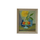 Huile sur panneau vintage d'origine – « Nature morte : Fruits et fleur jaune »