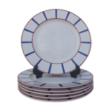 6 flat plates basque porcelain vleu and red