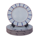 6 flat plates basque porcelain vleu and red
