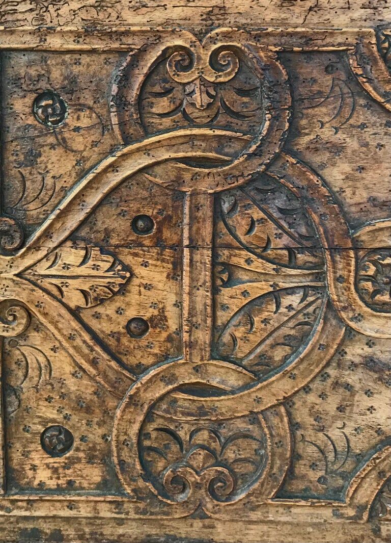 Antique Carved wooden chest with plant motif Renaissance period