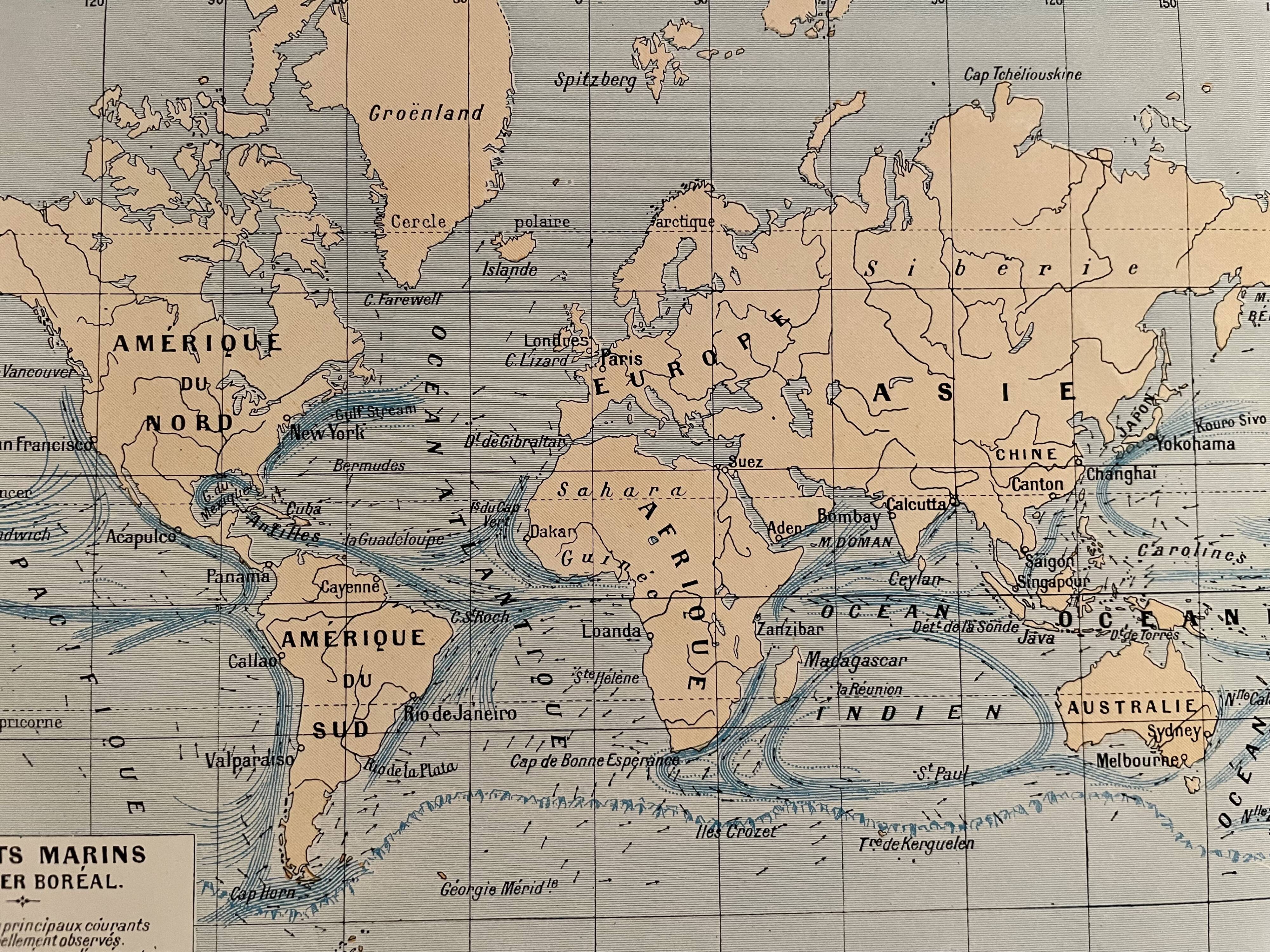 Lithographie sur les courants marins de 1928