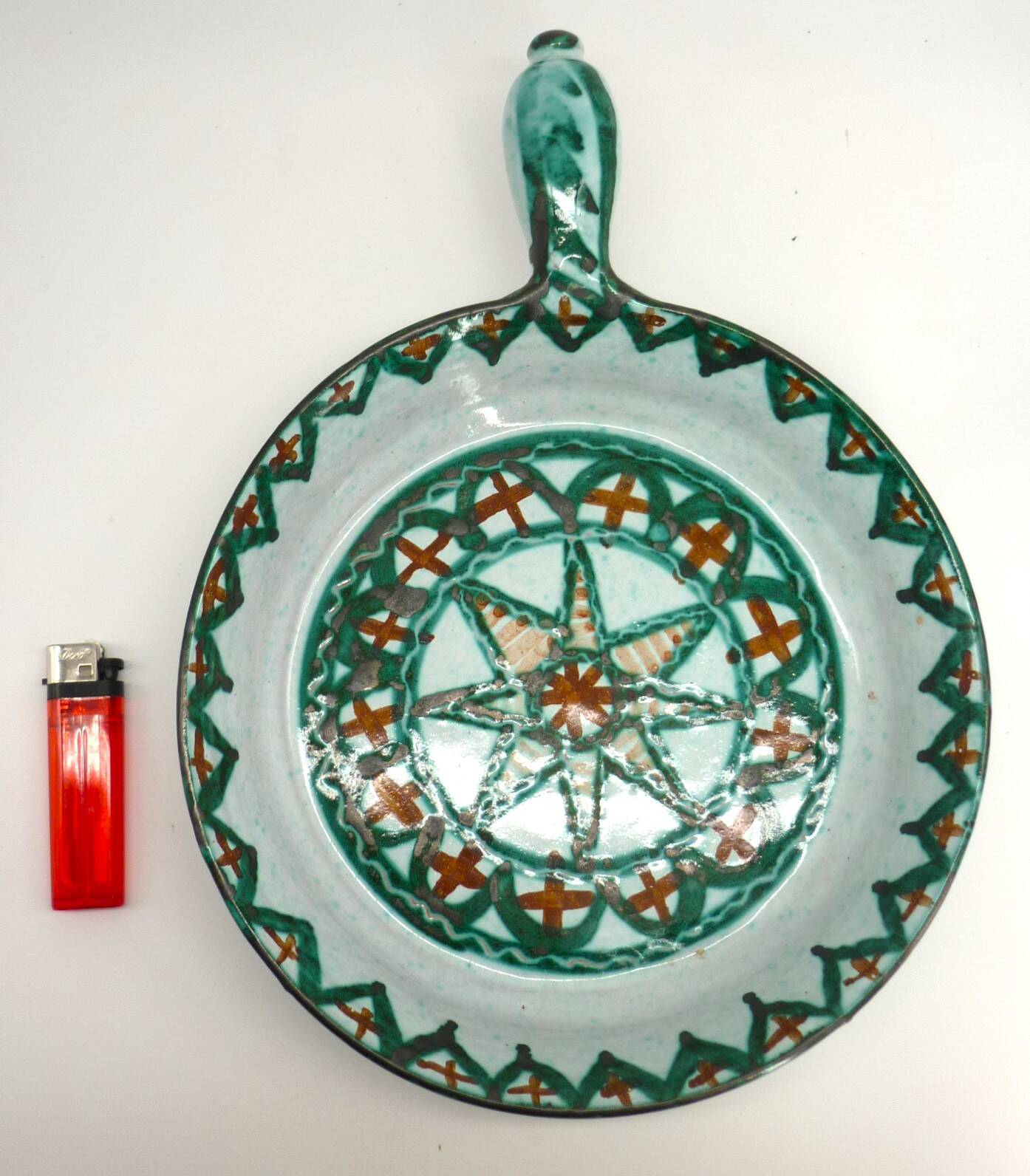 Large frying pan, casserole, signed enamelled ceramic by Humbert Pittari Vallauris.