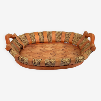 Tray in wood and wicker