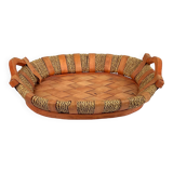 Tray in wood and wicker