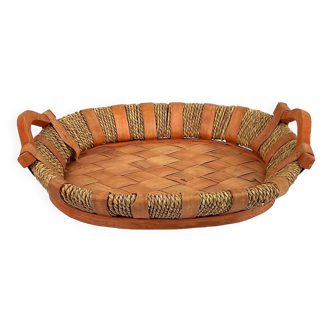 Plateau en bois et osier