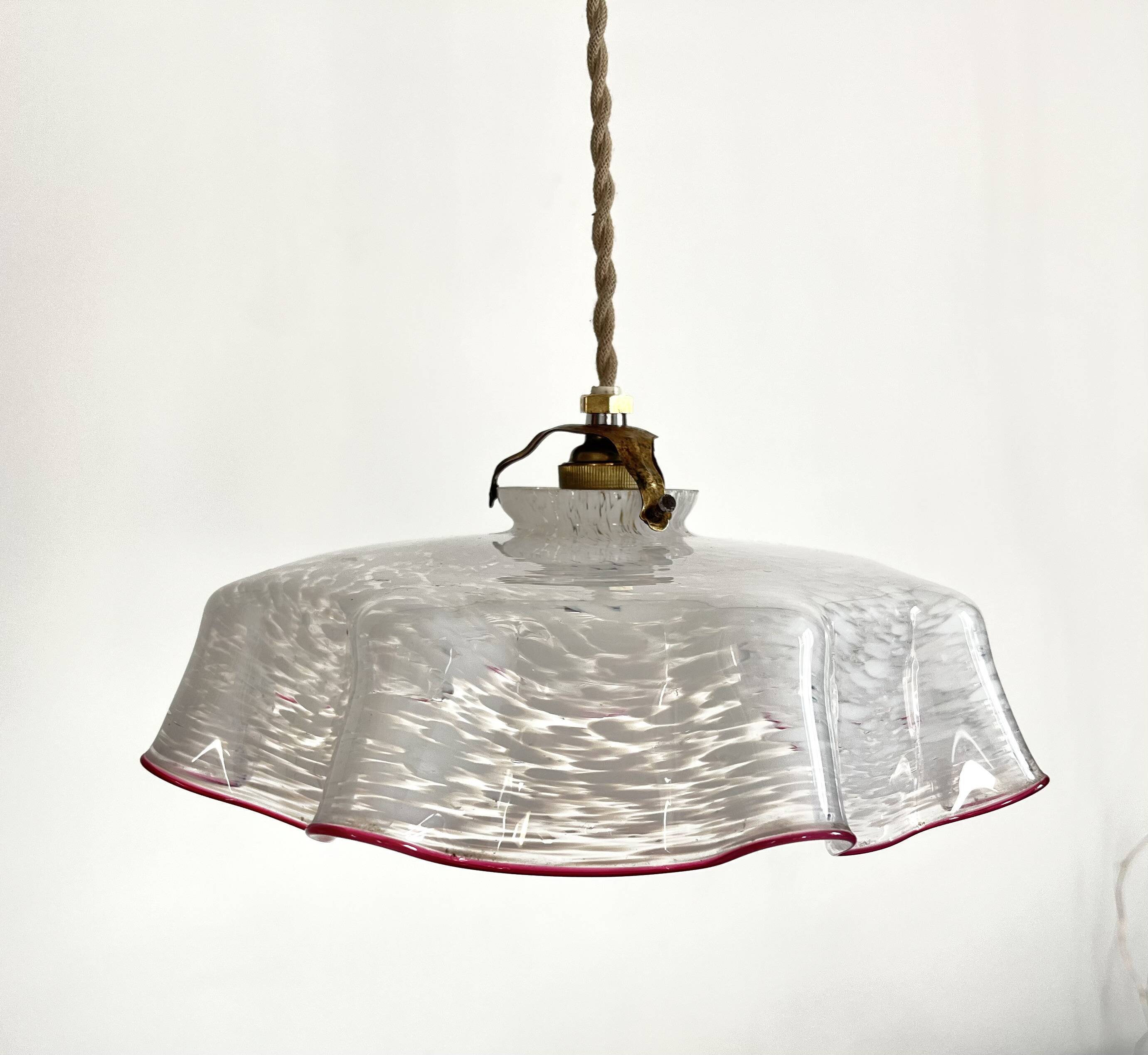 White clichy skirt suspension with raspberry spun glass edge