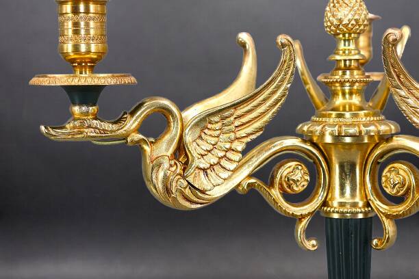 Flamboyant Pair of Candelabra/Chandeliers Solid Bronze Empire Style