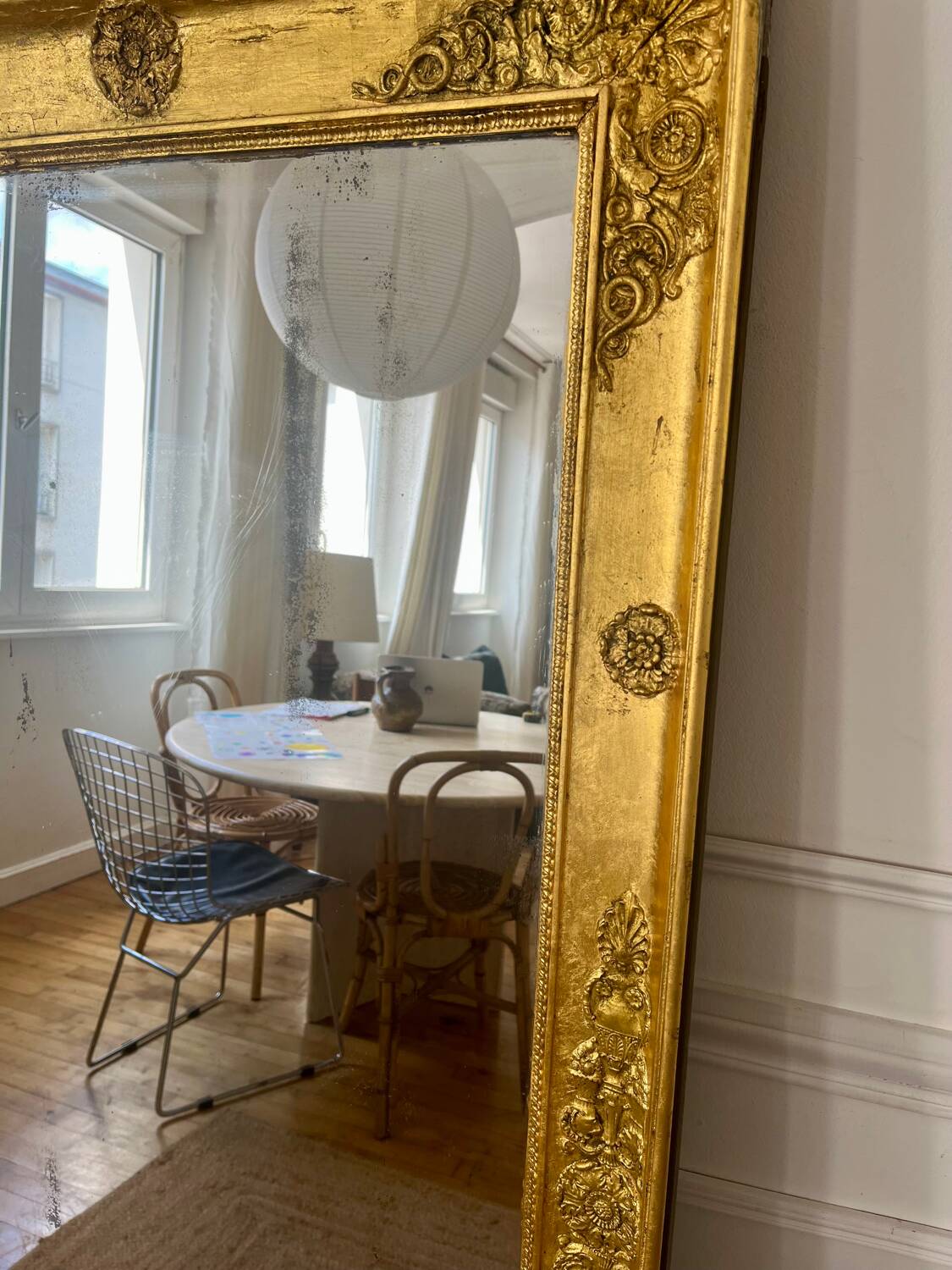 Antique mirror gilded with gold leaf 76cmx160cm