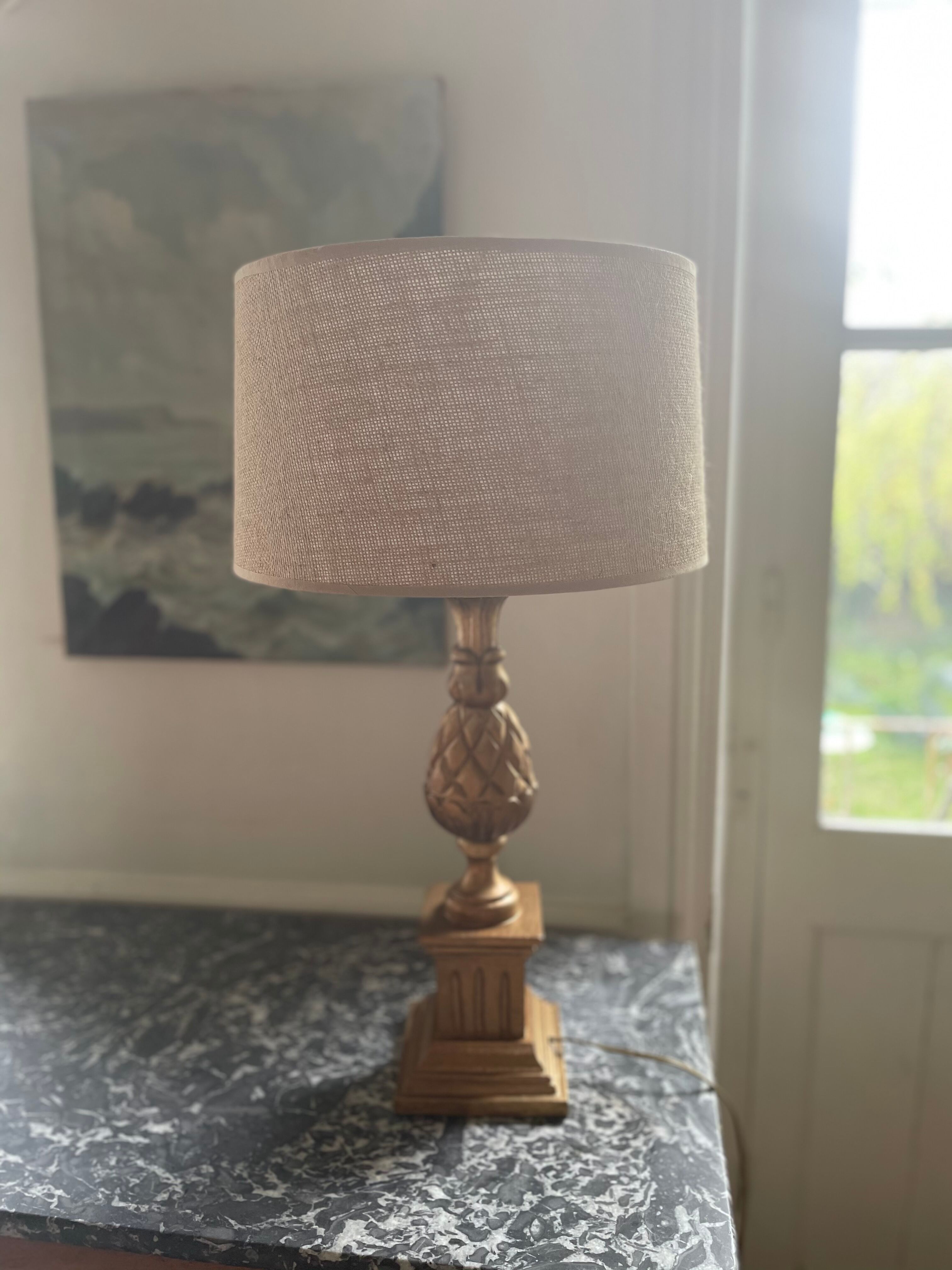 Lampe en bois ananas années 70