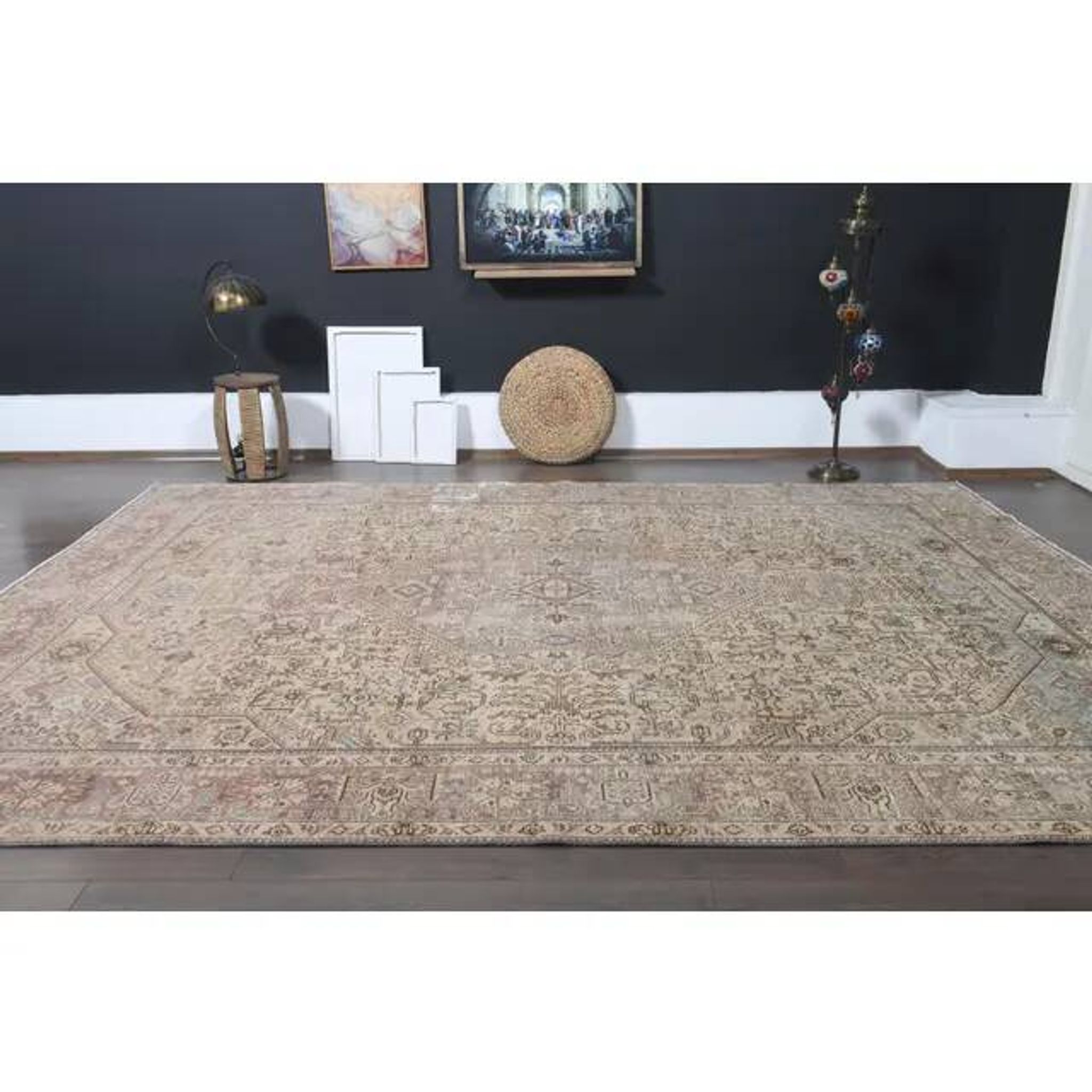 1970s Vintage Persian Handmade Wool Cotton Orange Area Rug 300x386