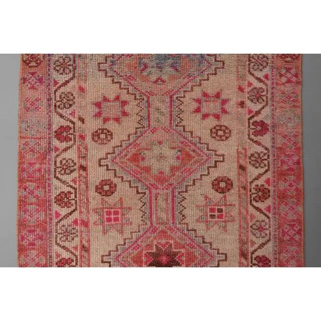 1970s Turkish Hand-Knotted Wool Cotton Pink Runner Rug 80x310