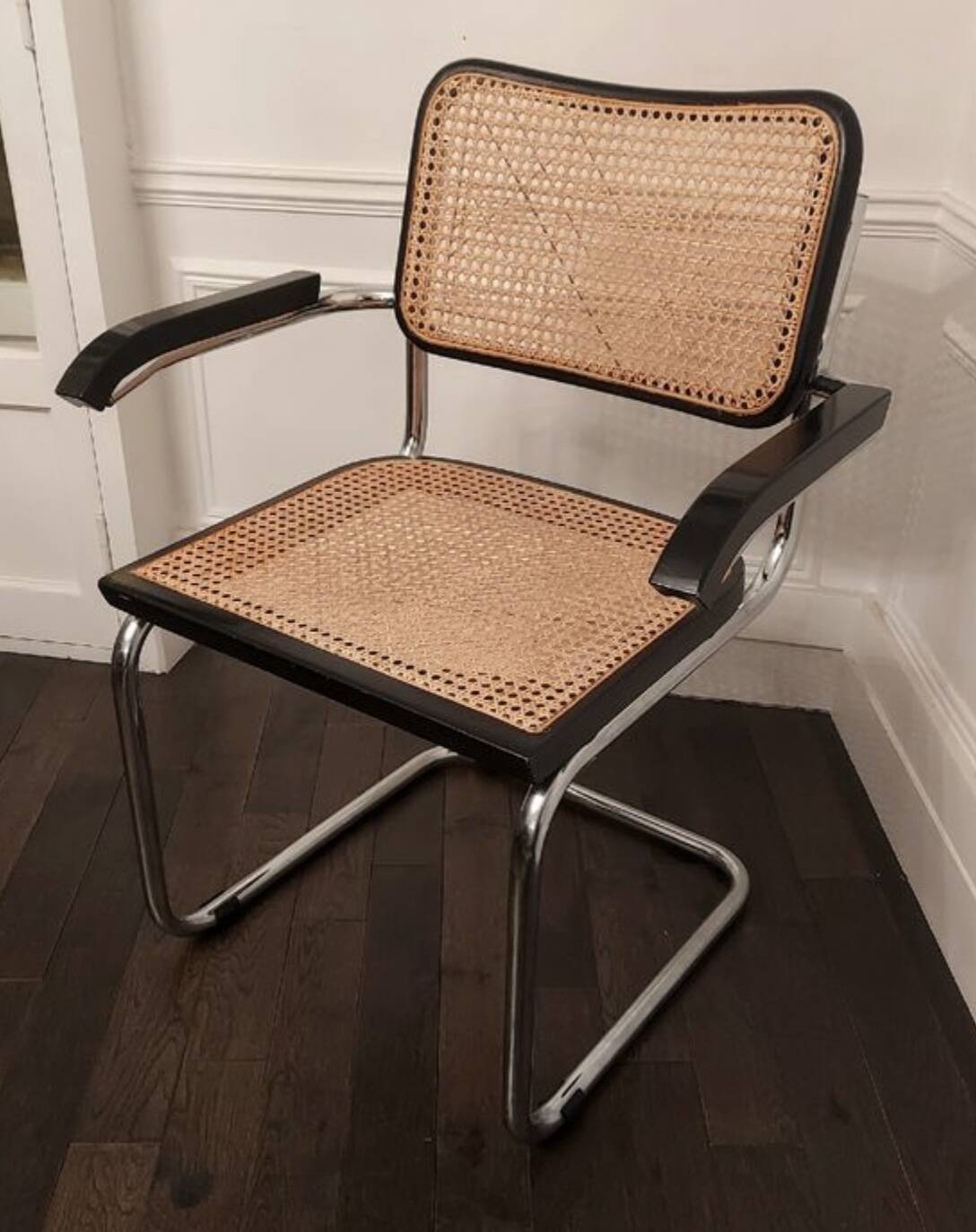 Cesca B64 vintage chair with armrests - Marcel Breuer black Vintage - Made in Italy - 70s