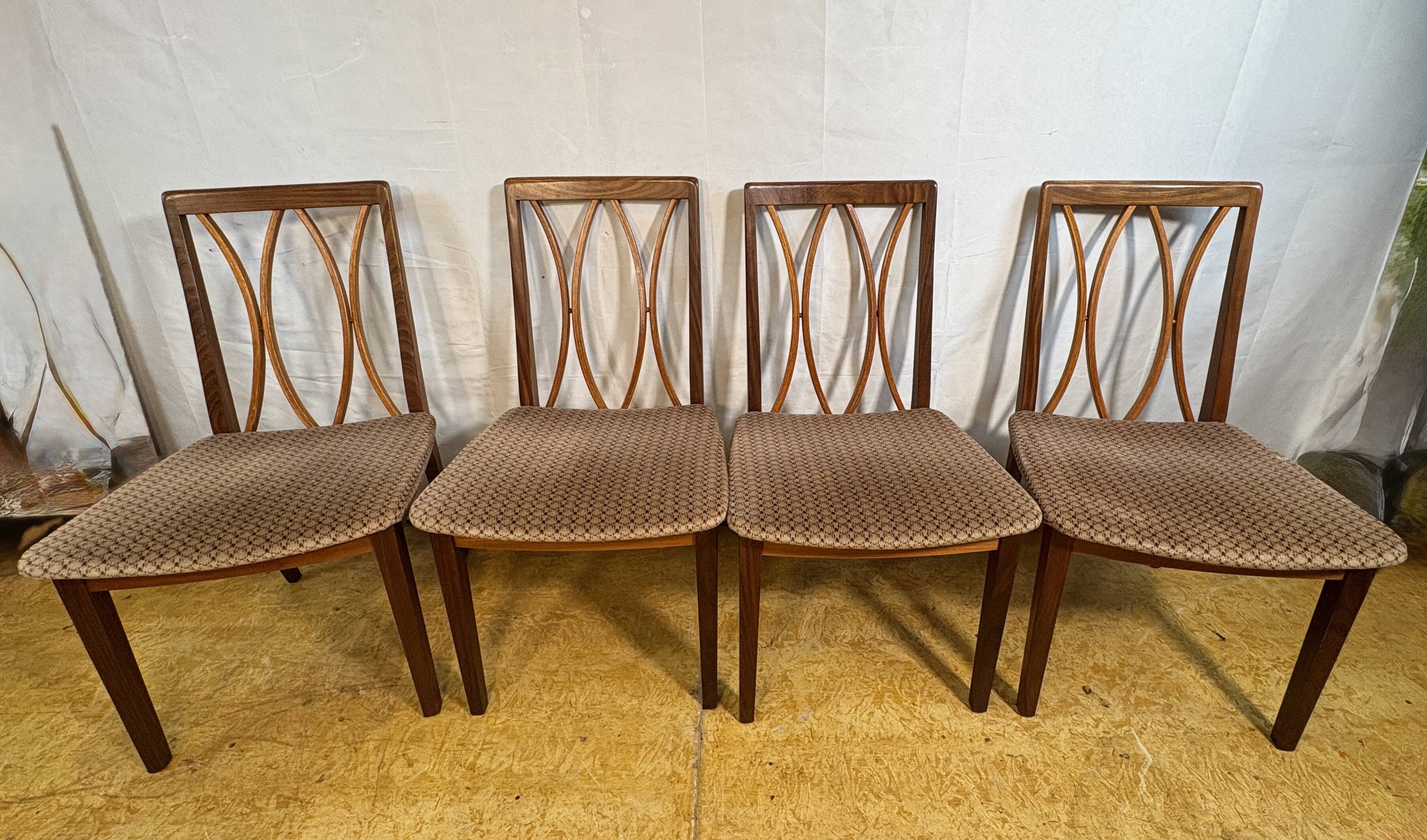 Mid century retro vintage teak and cloth dining chairs by GPlan 1970