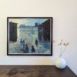 Mid-Century Modern Swedish "City Dream" Vintage Oil Painting, Framed