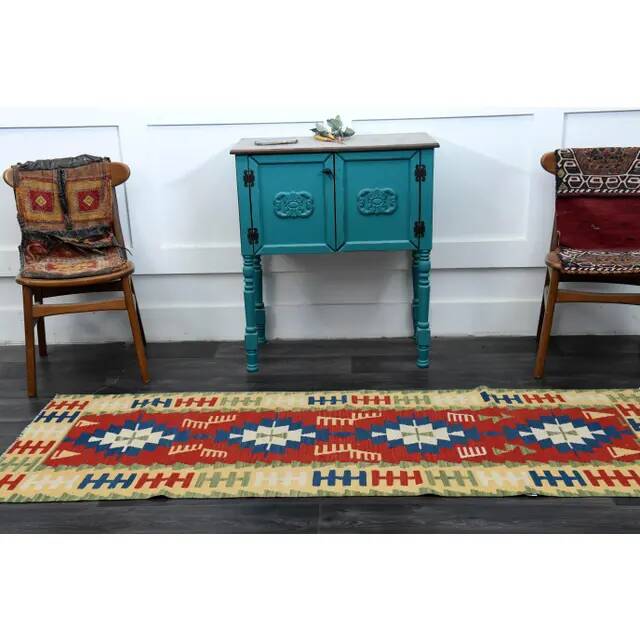 1970s Vintage Turkish Oushak Handmade Wool Cotton Red Runner Rug 78x224