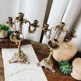 Duo of antique bronze chandeliers