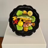 Wall plate signed Vallauris ceramic trompe-l'oeil / seafood / 1950 / French riviera