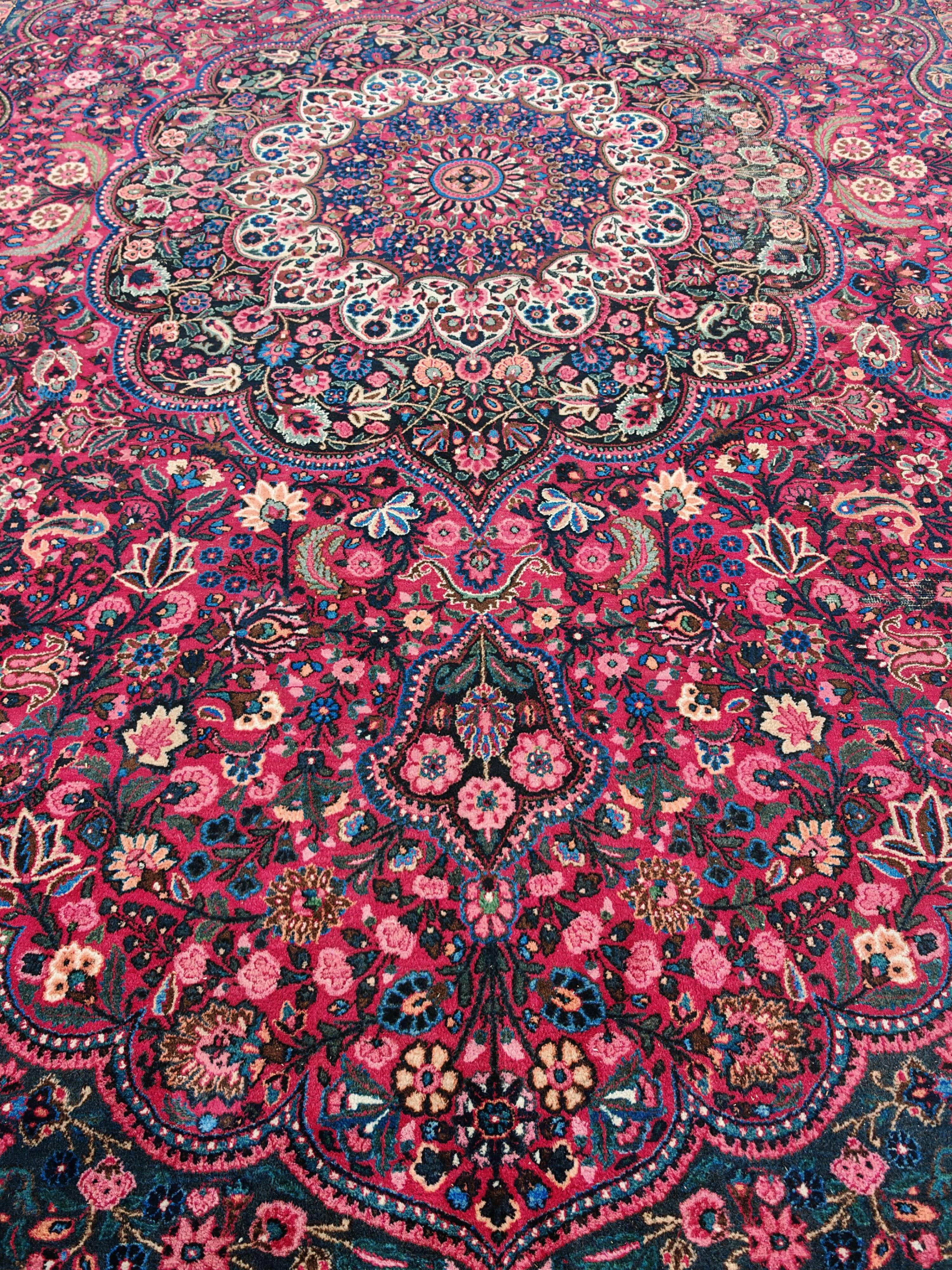 XXL hand-knotted Persian Mashad Moud carpet in wool, 1930s