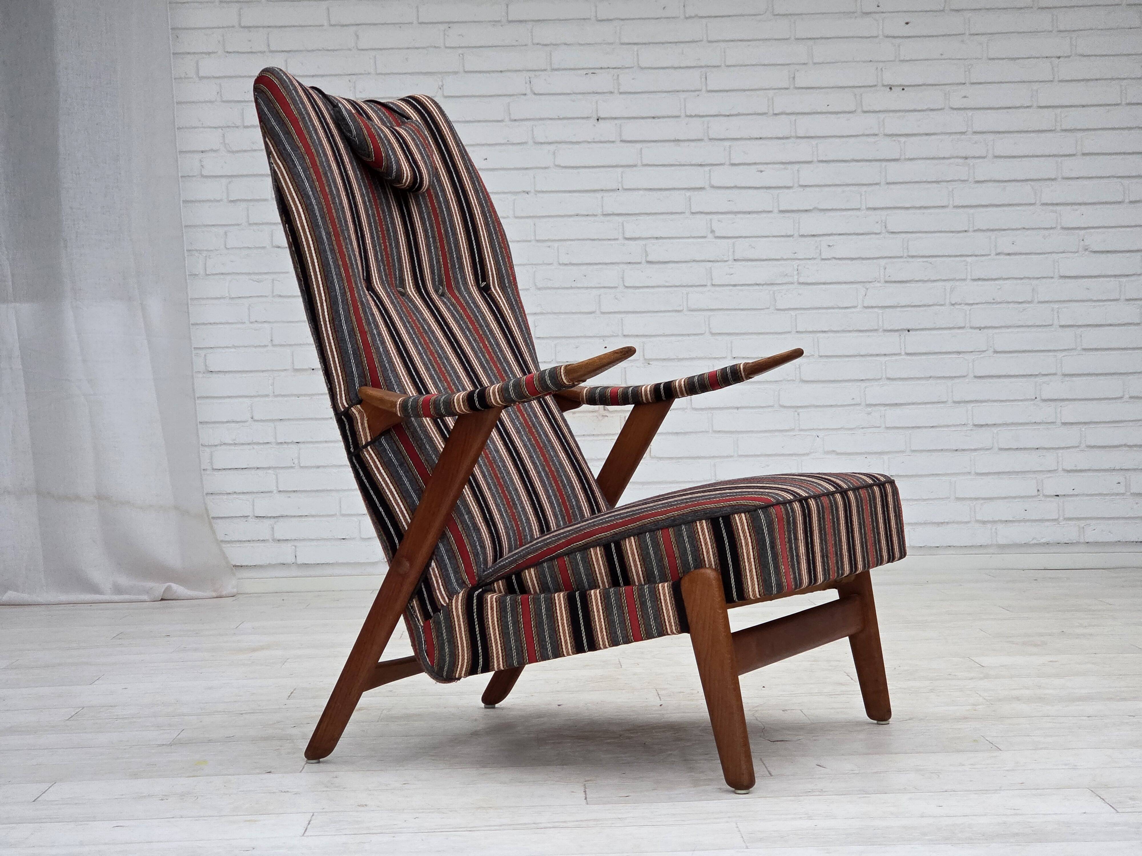 1960s, Swedish armchair, furniture wool fabric, oak wood, teak wood.