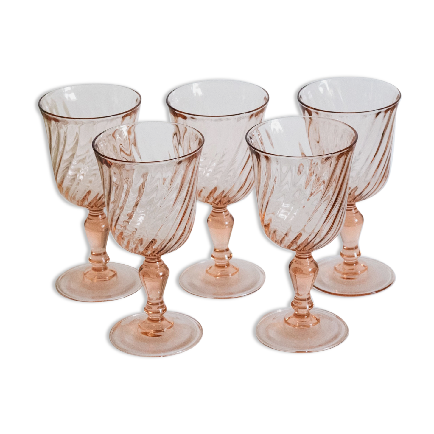 Set of 5 vintage Arcoroc Rosaline foot glasses