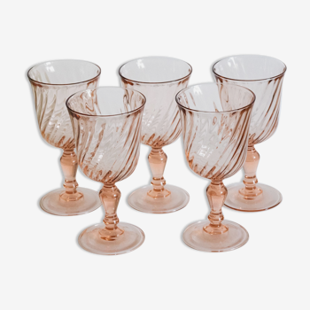 Set of 5 vintage Arcoroc Rosaline foot glasses