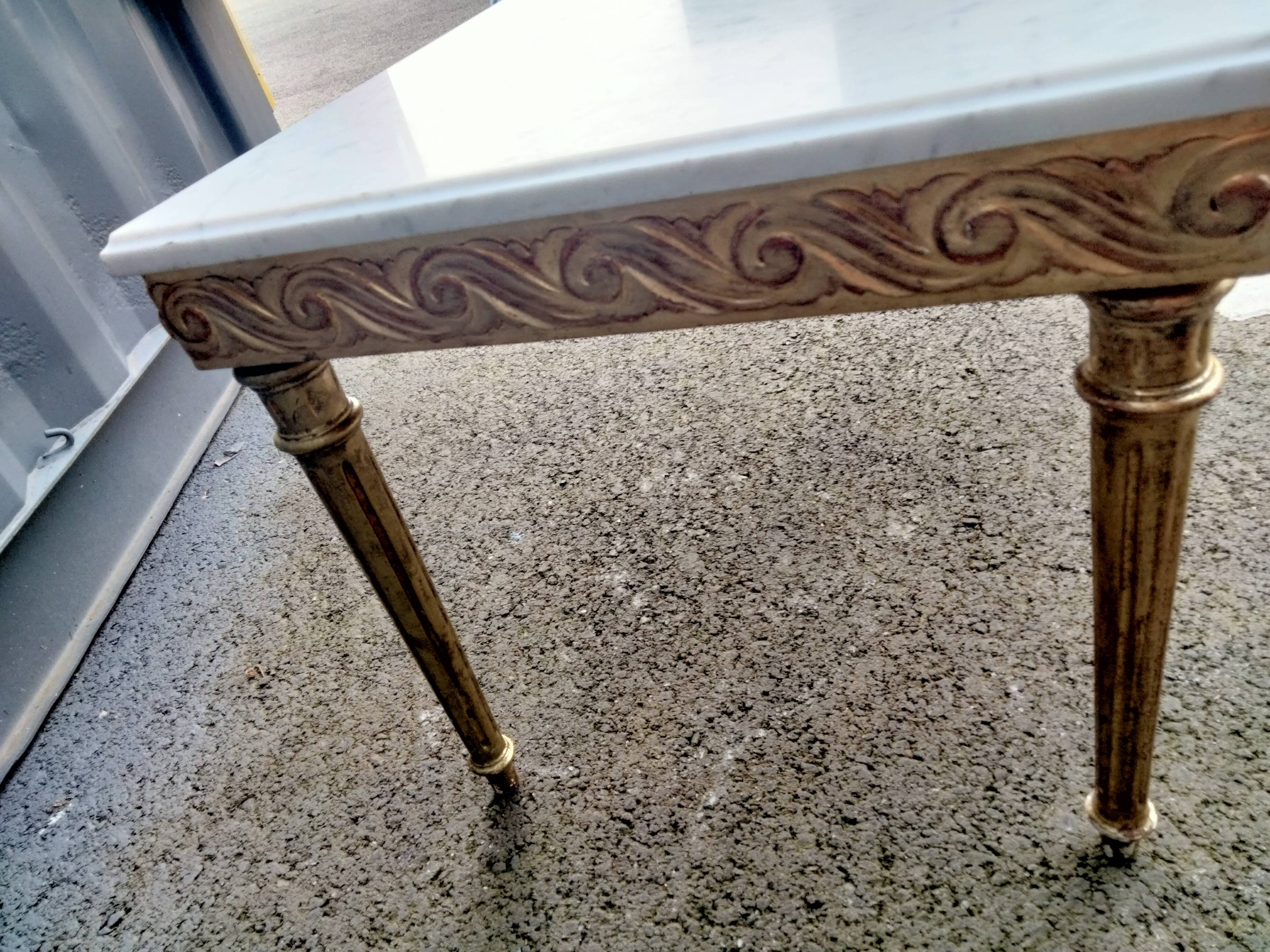 Coffee table gilded wood old marble top side table