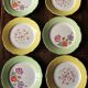 Lot 6 flat plates Flowers Yellow Green Lunéville mismatched