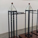 Wooden and brass coat rack, set of 4, 1970s