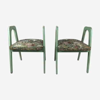 Lot de 2 tabourets verts à fleurs vintage