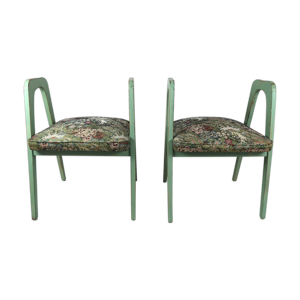 Lot de 2 tabourets verts à fleurs