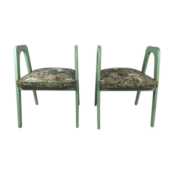 Lot de 2 tabourets verts à fleurs vintage