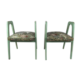 Lot de 2 tabourets verts à fleurs vintage