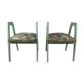 Lot de 2 tabourets verts à fleurs vintage