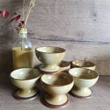 6 footed bowls in glazed honey stoneware, Atelier Saint Simon, vintage