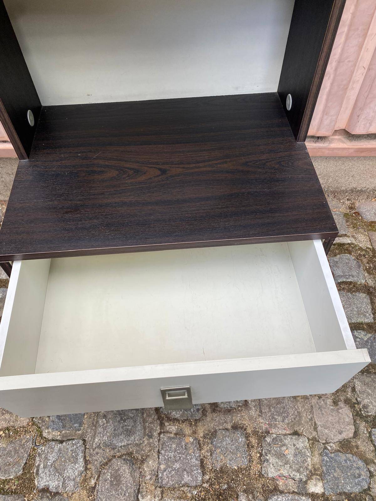 Vintage 70s bedside table with integrated lighting & chrome legs Space Age 1