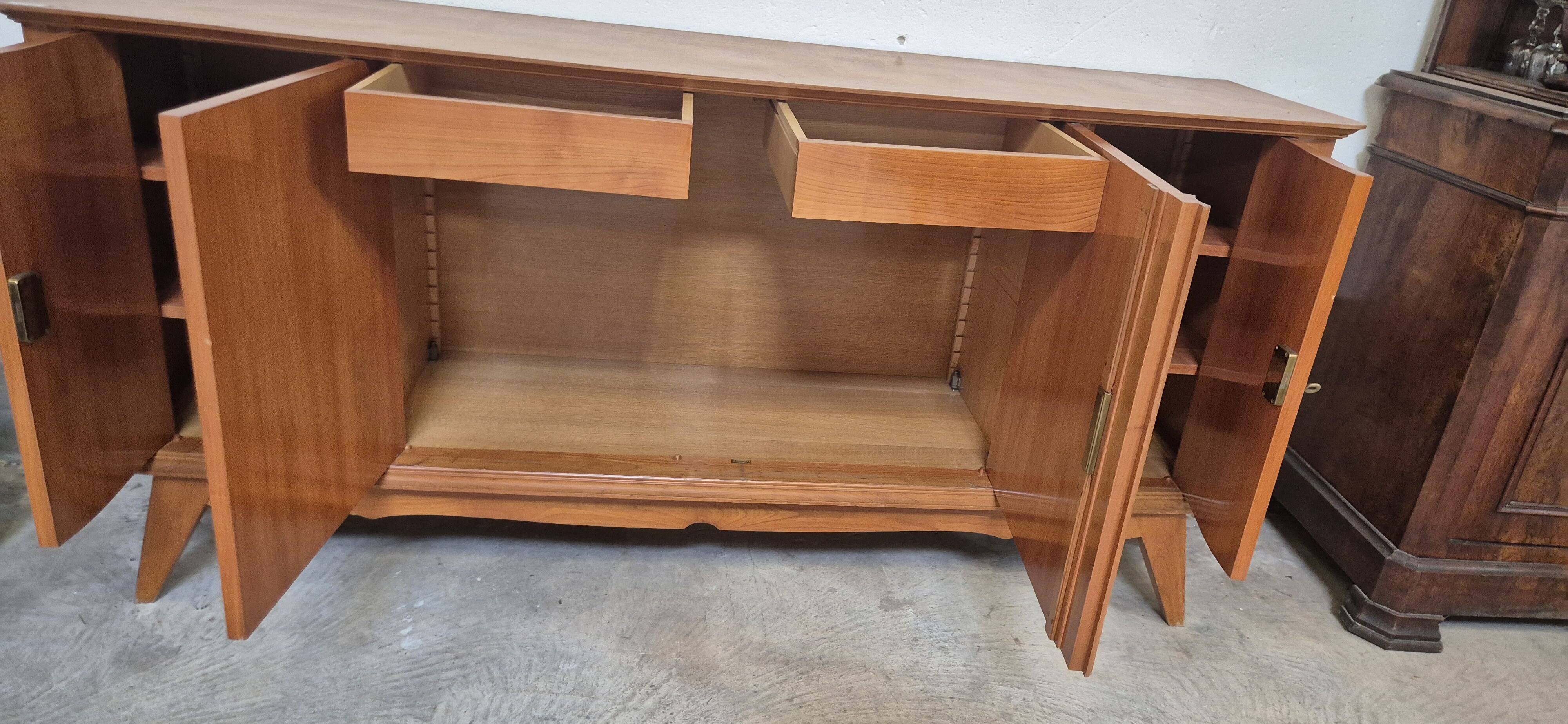 Enfilade 4 portes 1950-1960 pieds compas merisier